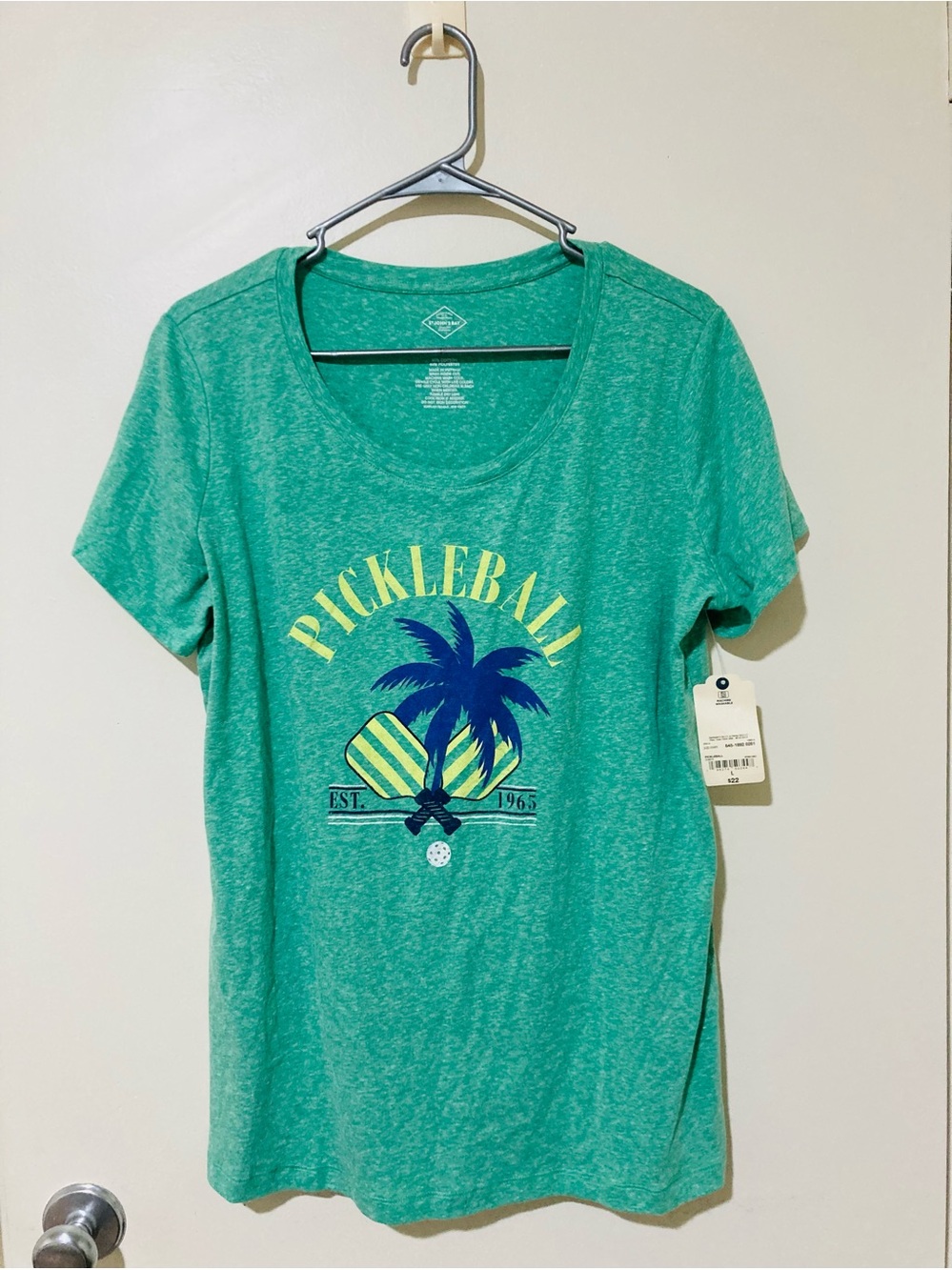 NWT ST. John’s Bay size L Green Pickleball Graphic Tee with Palm Print